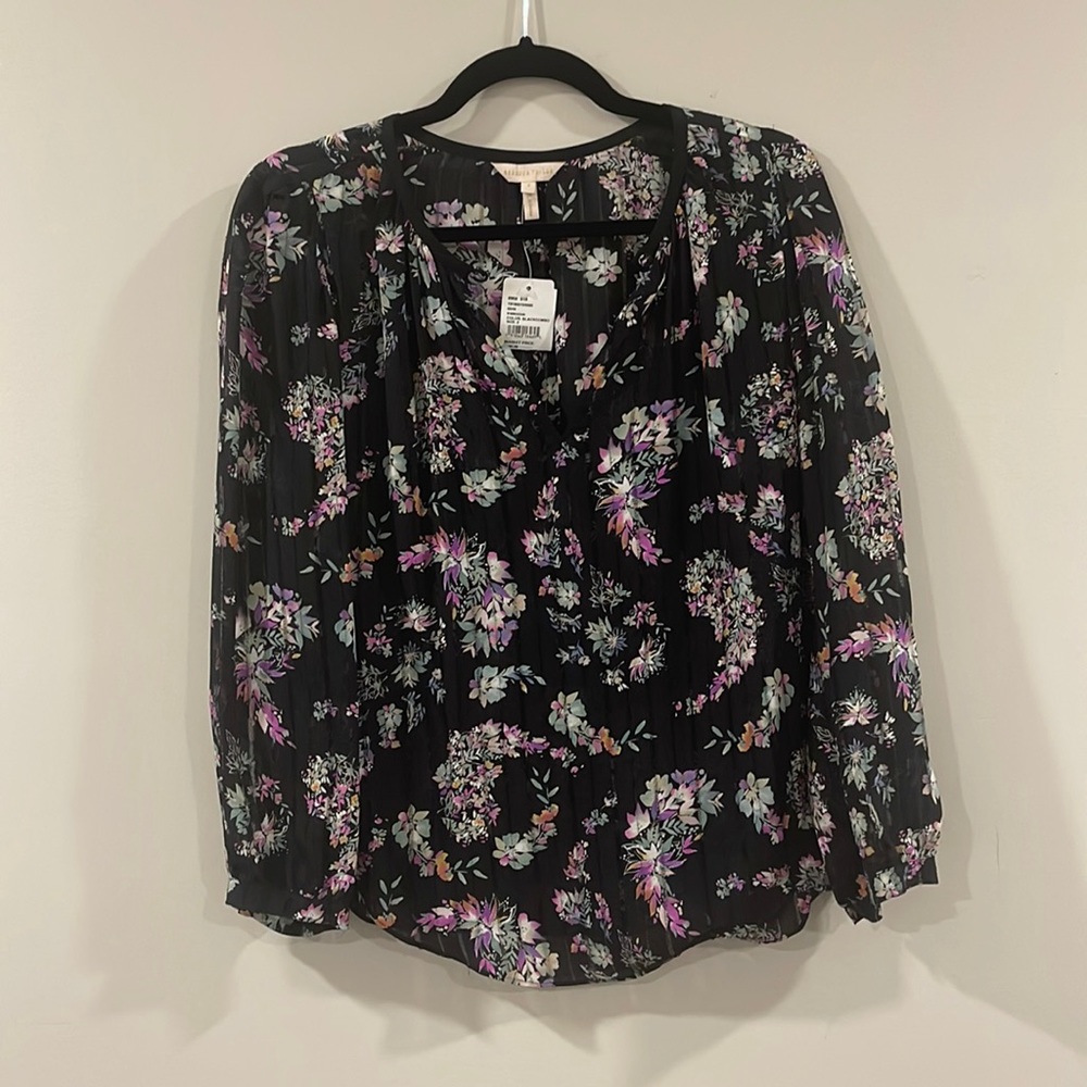 NWT Rebecca Taylor Black Printed Blouse